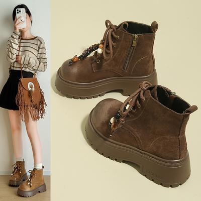 Мода 2025 Новые Ботильоны на Платформе Женские Дизайнерские Ботинки на Шнуровке Спортивная Обувь Зимние Новые Модные Брендовые Женские Ботинки Обувь для Ходьбы