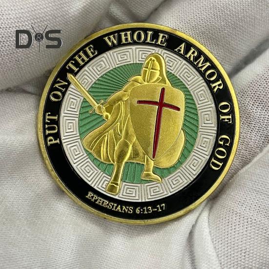 Монета «Доспехи Бога» диаметром 1,57 дюйма, металлическая сувенирная монета, надетая на все доспехи Бога, двухсторонняя монета «Бронированный солдат» для Военной церкви