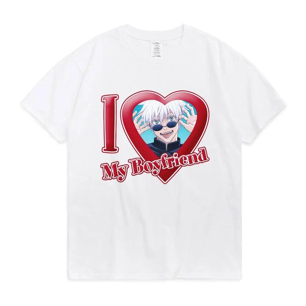 Аниме Jujutsu Kaisen Gojo Satoru Футболка с графикой «I Love Boyfrirnd» Одежда унисекс Unisexga Футболка в стиле Харадзюку Негабаритная уличная одежда