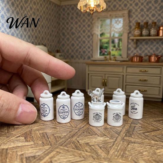Miniature Kitchen Utensils Dollhouse Vintage Storage Jar with Mini Cutlery, Sugar Canister Knife Fork Accessories Spoon, 1:12 Scale Doll House
