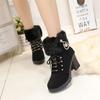 Winter New Rhinestone High Heel Coarse Heel Hairy Mouth Short Plush Martin Women's Large Size Women's Shoes
