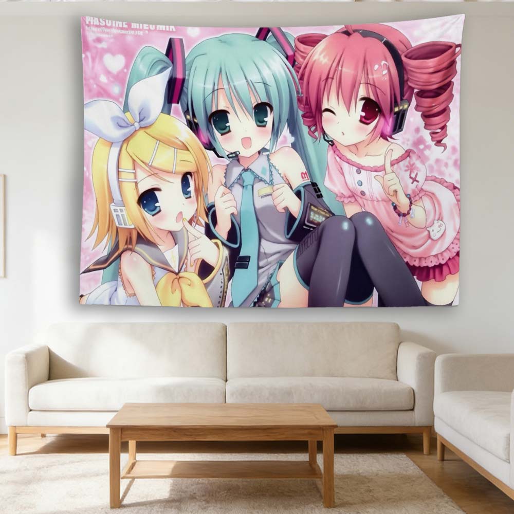 Гобелен Vocaloid Хацунэ Мику Рин Тэто, Милый Аниме Декор для Повешения на Стену