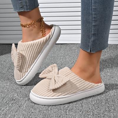 Зимние Новые Тапочки Баотоу Женские Круглый Носок Глубокий Вырез Замша Узел-Бабочка Мягкая Подошва Нескользящие Балетки