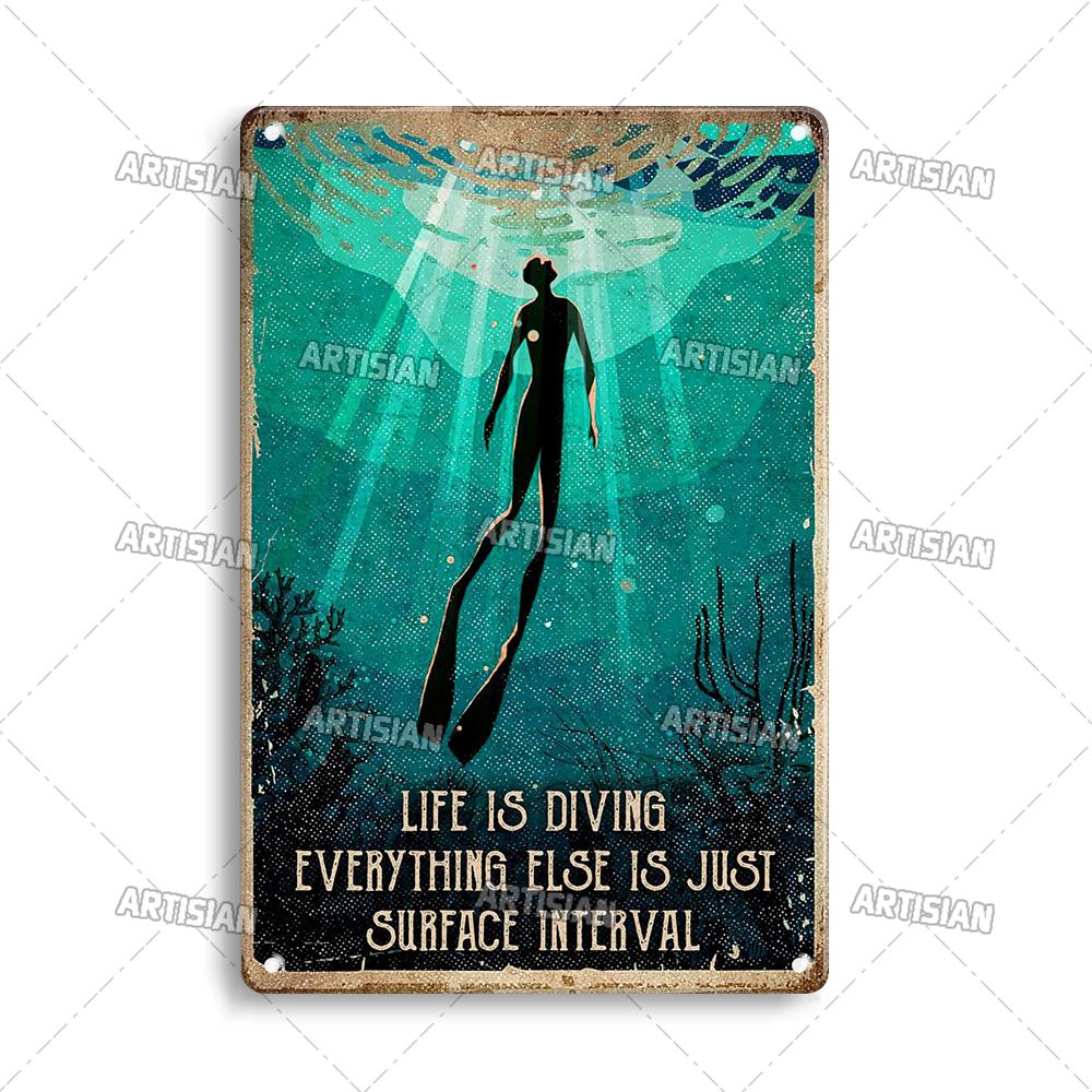 Художественный Плавание Металлический Знак Дайвинг Жестяной Плакат Спорт Океан Декоративная Тарелка Настенный Декор Гараж Бар Паб Клуб Отель Кафе Кухня