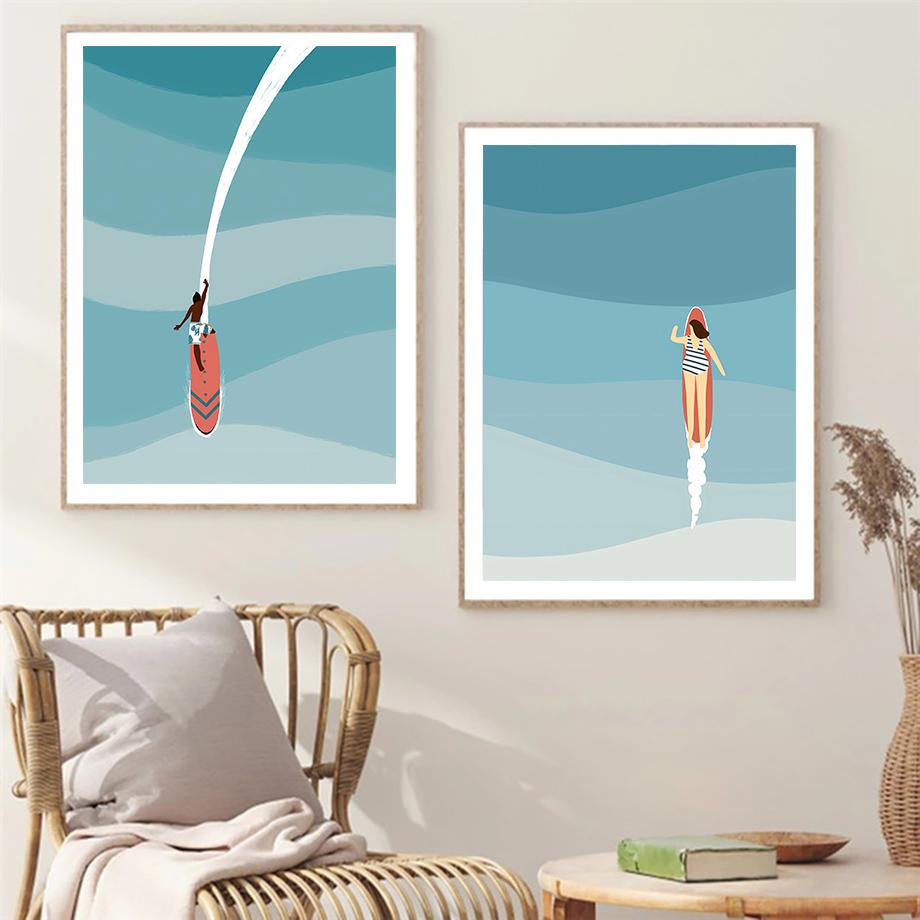 Абстрактные минималистичные плакаты и принты Море Пляж Серфинг Горы Настенное искусство Холст Живопись Настенные картины для декора гостиной