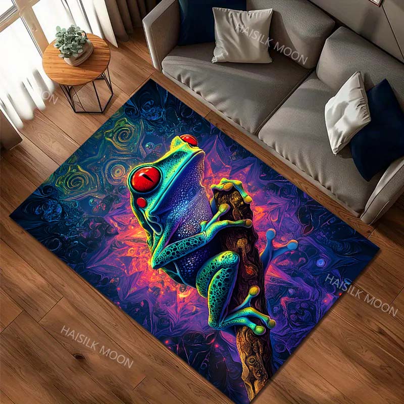 Neon Psychedelic Frog Carpet for Living Room Bedroom Bedside Floor Mat Cloakroom Kids Activity Area Rugs Luxury Gifts