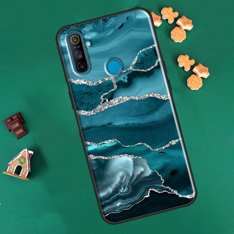 Чехол Teal Blue Gold Agate Marble для Realme GT Neo 2 7 8 Pro 8i 9i C3 C21 для OnePlus 10 Pro 9 Pro Nord2 8T 9R