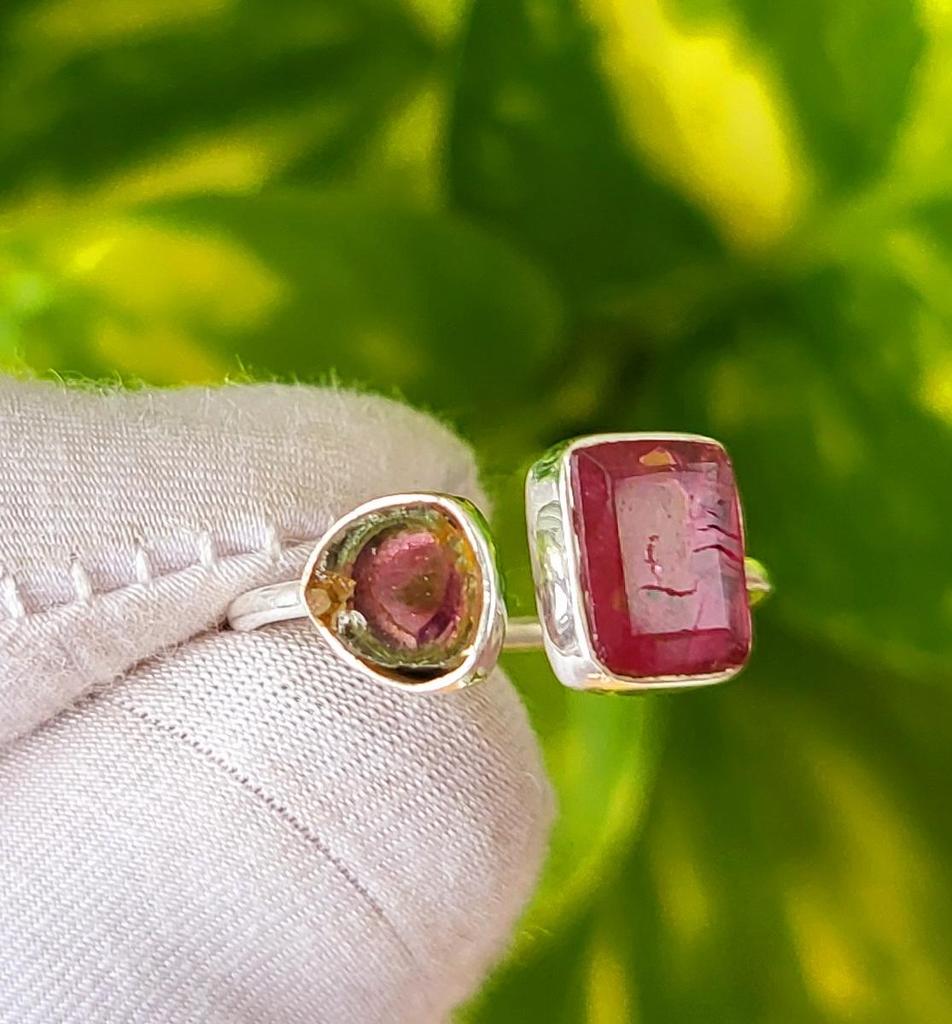 Кольцо из натурального розового необработанного арбузного турмалина из стерлингового серебра 925 пробы 8 шт., подарок от США, A 54