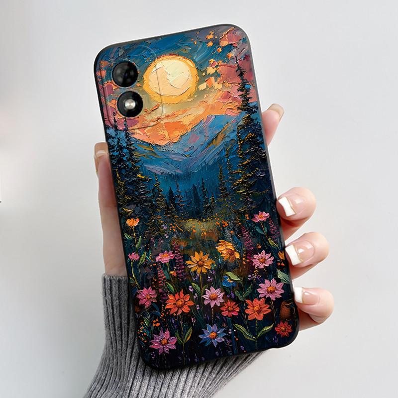 Phone Case For Itel A18 Bumper Soft Silicone Jelly Black Case Stylish Style Fashion Snow Mountain Painted Shockproof Cover