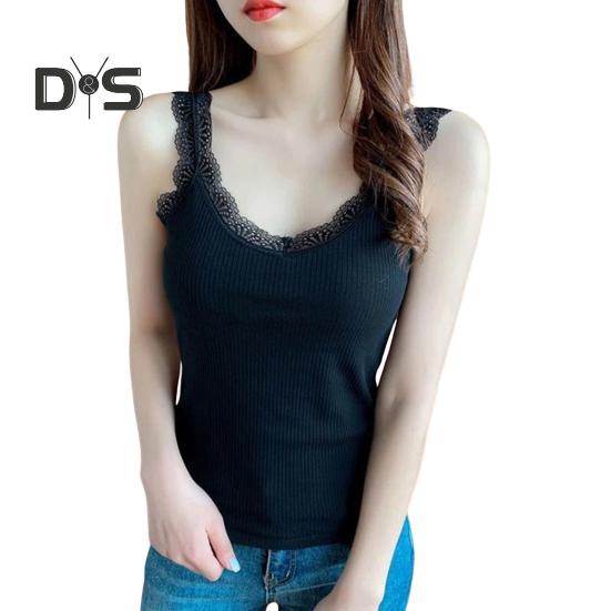 Женская туника с кружевной отделкой, топ без рукавов на тонких бретельках, летняя майка с круглым вырезом, майки