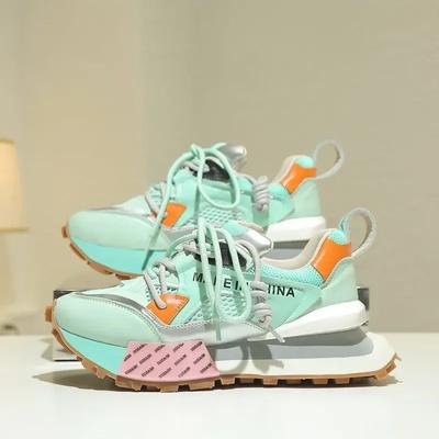 Модные неуклюжие ботинки с дышащей сеткой и цветными блоками, новые весенние повседневные женские кроссовки с стелькой, увеличивающей рост