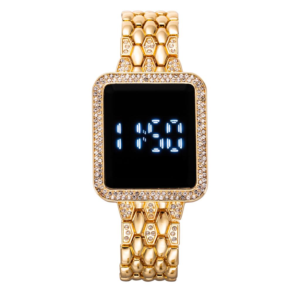 Rhinestone Digital Watch for Women Simple Touch Screen LED Ladies Wristwatch