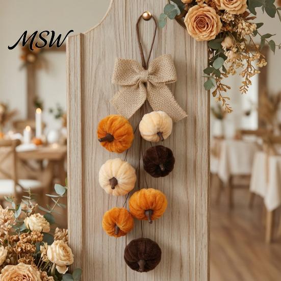 Harvest Theme Home Accents Thanksgiving Pumpkin Wreath, Artificial Velvet Ornament, Fall Hanging Teardrop Decorative Wreath for Wedding Swag