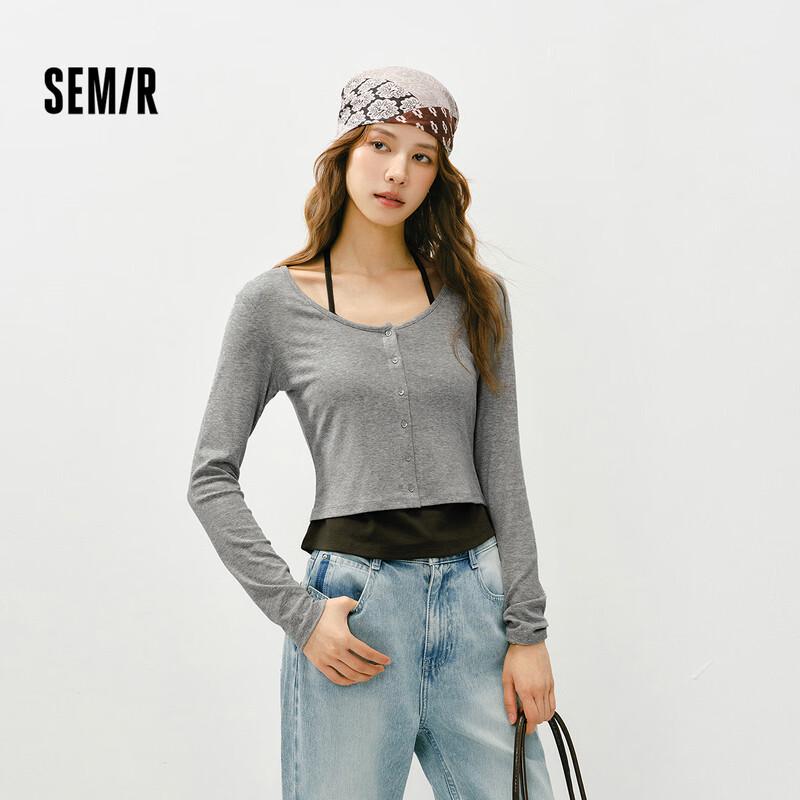 Женская трикотажная футболка Semir с вырезом-халтер, имитация двойки