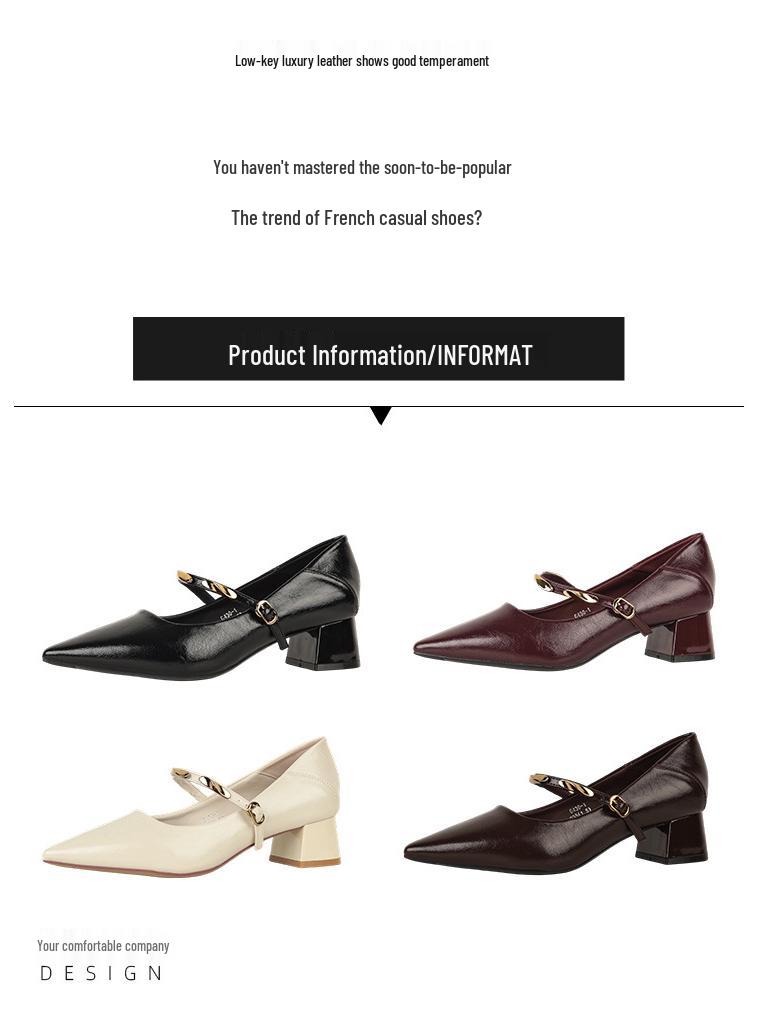 2025 Autumn Black Leather Mary Jane Shoes: Versatile, Pointed Toe, Low-Cut, Low Block Heel, Comfortable, Elegant for Women