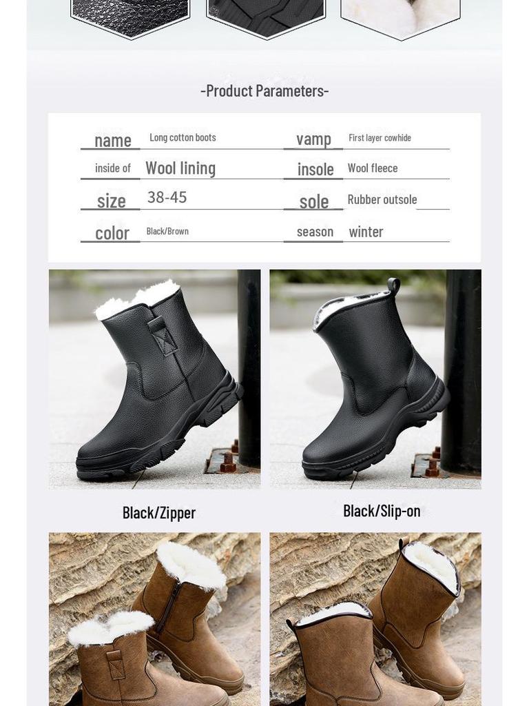 Мужские зимние высокие нескользящие ботинки для снега с подкладкой из шерсти и меха