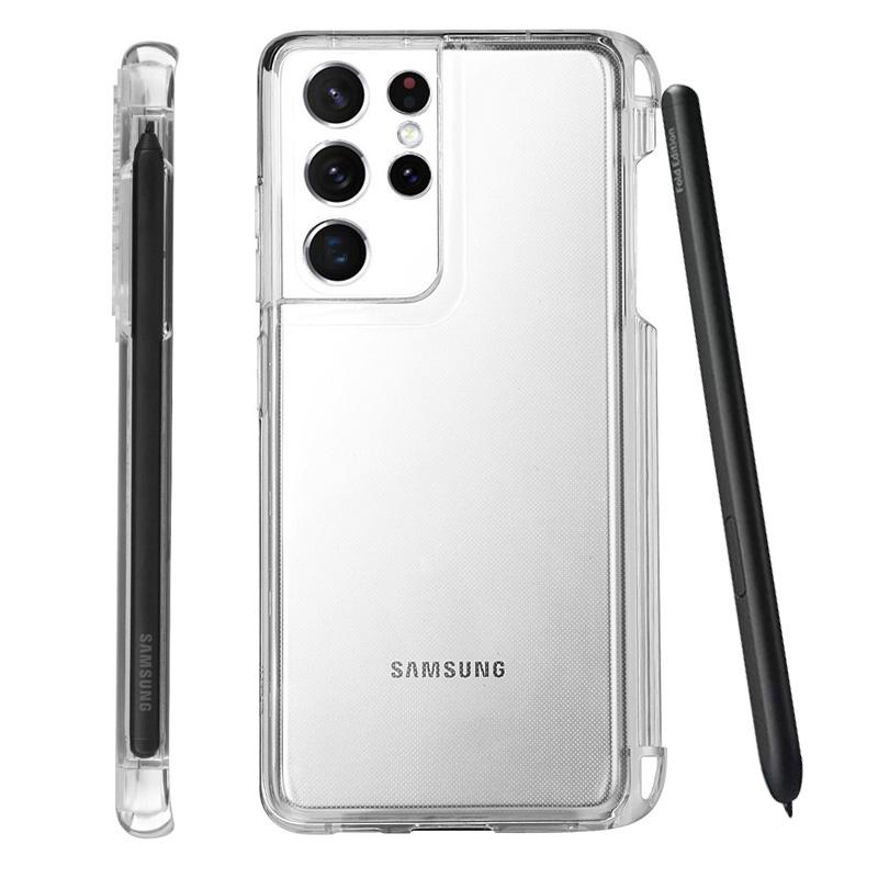 Прозрачный чехол для телефона с гнездом для стилуса S-Pen для Samsung Galaxy S21 Ultra 5G G9980 G998D G998U Мягкий прозрачный чехол для телефона с держателем для гнезда для ручки