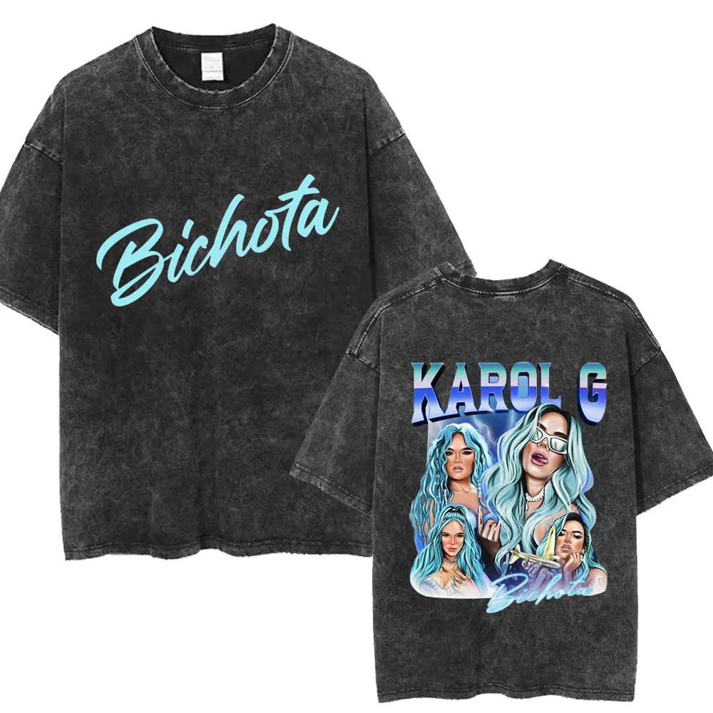 Уличная одежда Karol G Bichota Music Album Washed T Shirt Fashion Men Women Cotton Retro Short Sleeve Free