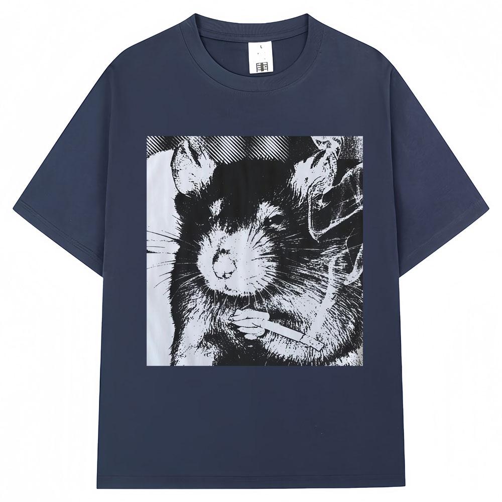Funny Rat Smoking Cigarette Meme Graphic T Shirt Men Women Vintage Fashion Short Sleeve Oversized 100% Polyester Casual T-shirts