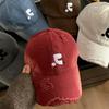 Old Vintage Grinding Letter Embroidered Red Baseball Cap for Women In Spring and Summer New American Big Head Capping Hat