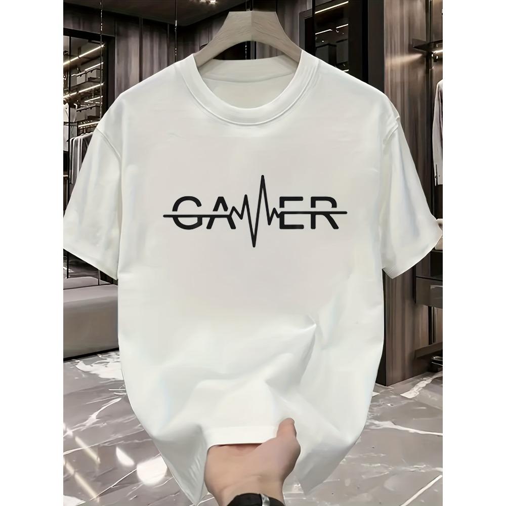 Европейские размеры Мужская повседневная футболка с графическим принтом - "GAMER", с надписью, с коротким рукавом, с круглым вырезом, легкая и дышащая для лета