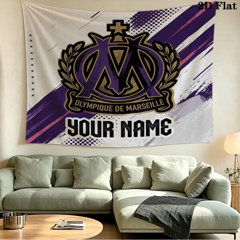 Custom Name Olympique de Marseille Printed Tapestry – Wall Hanging for Bedrooms, Dorms, and Home Decor