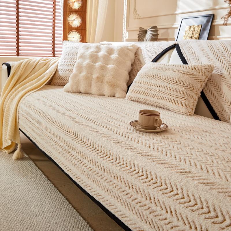 Sofa Cushion New Thousand Bird Grid Thickened Plush Seat Cushion High-End Non-Slip Leather Sofa Cover Winter Cover