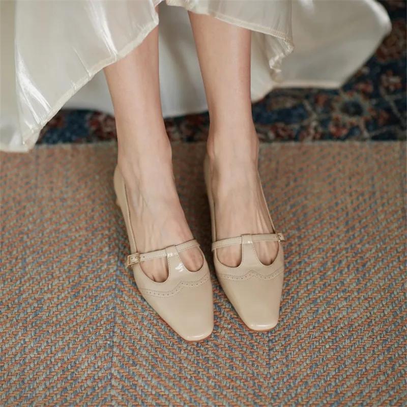 Fashion 2025 Spring Women Shoes Patent Leather Solid Color T-shaped Buckle Square Toe Chunky Heel Versatile Single Shoes Item No.1302