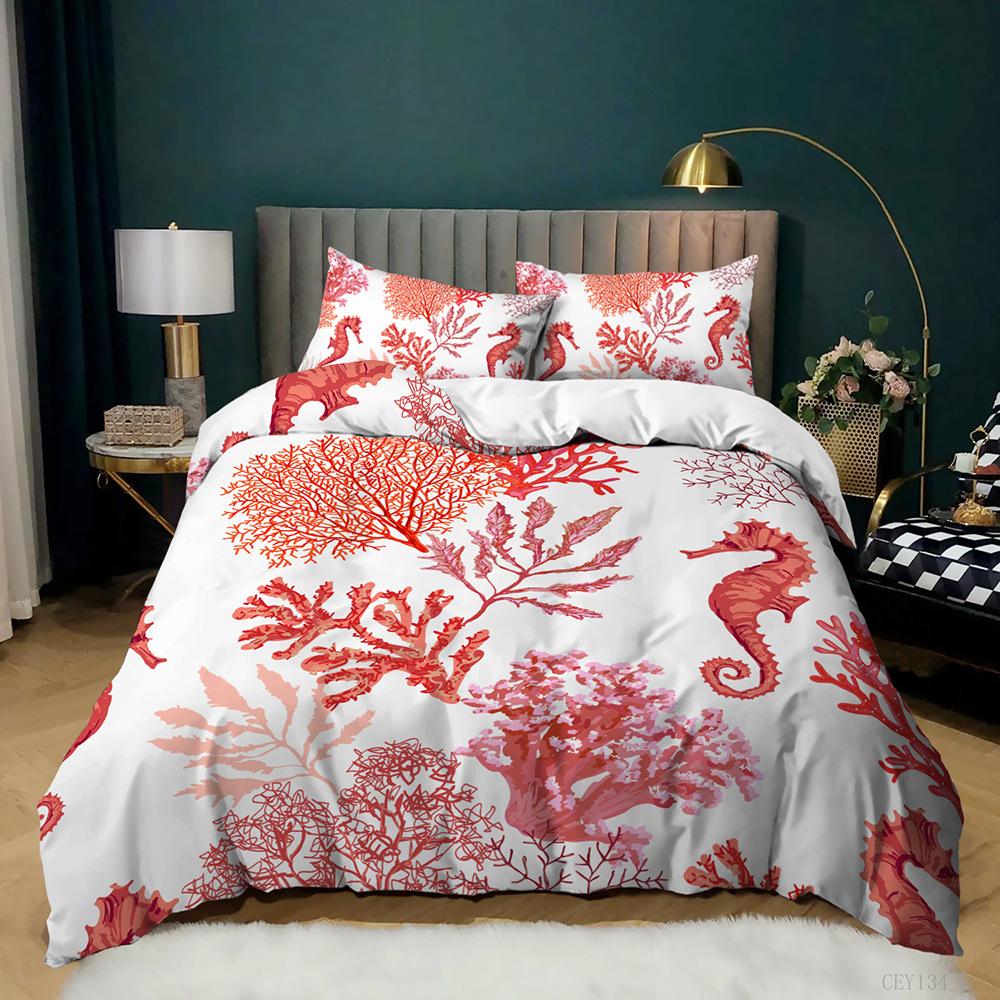 Комплект постельного белья Ocean, размер King/Queen, постельное белье с морским принтом, одеяло Hippocampus, покрывало для мальчиков и девочек, пододеяльник с изображением морских животных