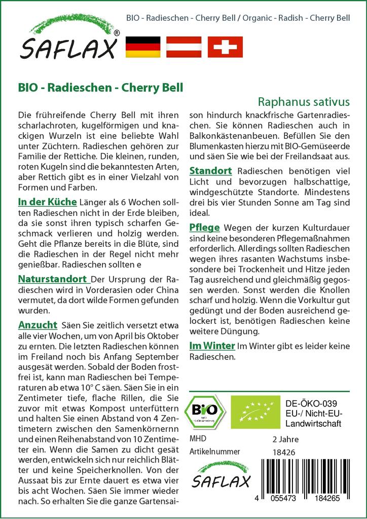 SAFLAX Garden in the Bag - Органический - Редис - Cherry Bell - 100 семян - С субстратом в подходящем стоячем пакете - Raphanus sativus