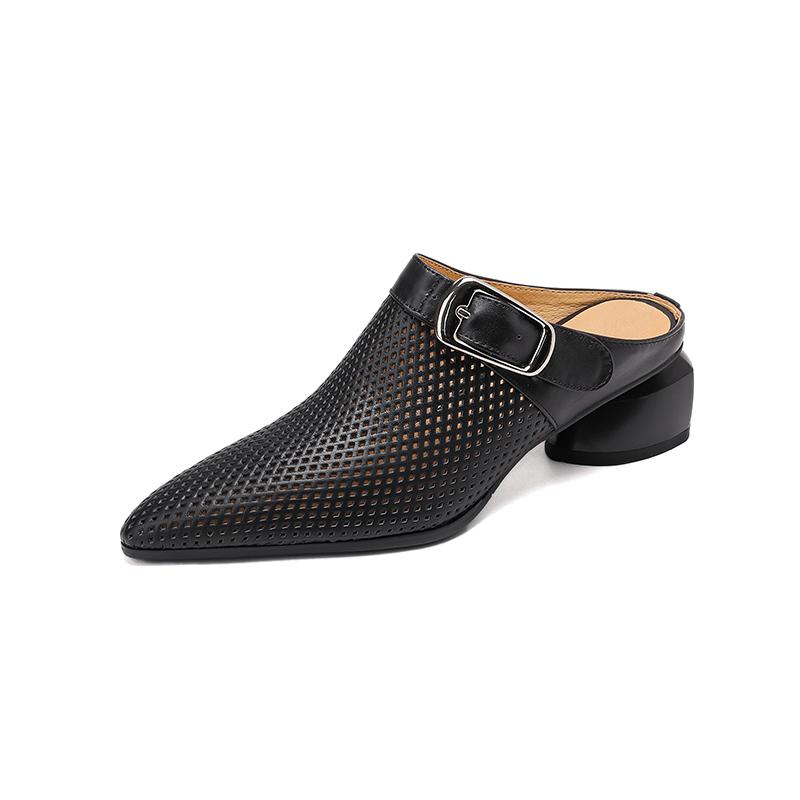 Модные летние женские туфли из натуральной кожи, женские сандалии с острым носком и вырезом, женские сандалии на толстом каблуке, женские тапочки Mueller.