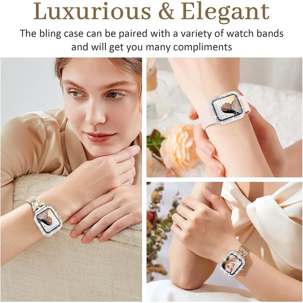 Чехол с бриллиантовым блеском для Apple Watch Series 10 46 мм 42 мм 9 8 Ultra 3 2 49 мм Se 45 мм 41 мм 40 мм 44 мм 38 мм Защитная пленка для экрана Аксессуары для защиты