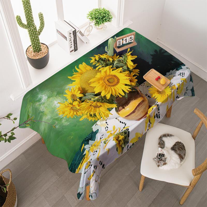 Sunflower Wallpaper-Style Tablecloths for Desks, Bedrooms, Living Rooms, and Coffee Tables