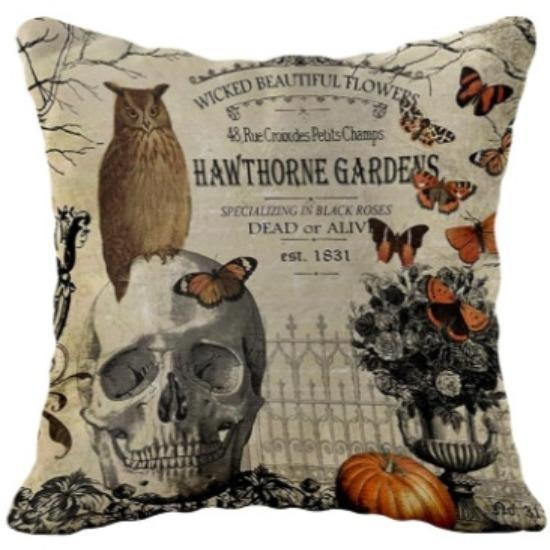 Halloween Decoration Pumpkin Skull Linen Pillow Cover Car Sofa Lumbar Pillow Cushion