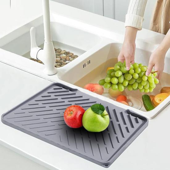 Силиконовый коврик для слива Водоотводящий коврик для кухонной раковины с наклонной конструкцией Термостойкая подставка для слива Поддон для сушки посуды Коврик для слива с циркуляцией воздуха