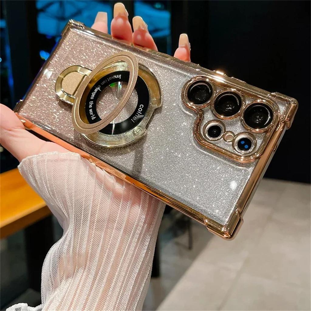 Plating Airbag Gradient Case For Samsung Galaxy S25 S24 S23 S22 S20 S21 Fe Plus Ultra Lens Protection Magnetic Holder Cover For For A24 A55 5G A53 A54