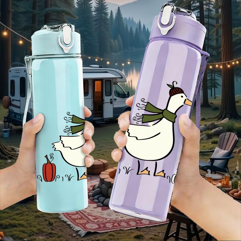 1PC Simple Duck Illustration 750ml Color Plastic Sports Water Bottle Leakproof Flip Straw Lid Suitable for Sports Office Home Use