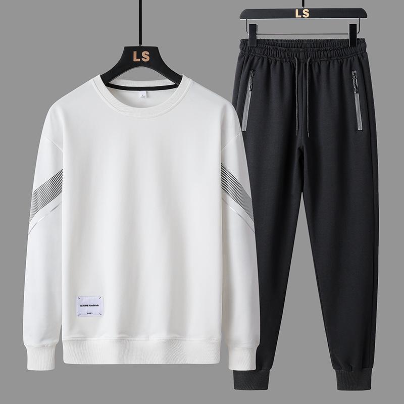 Men's Spring/Autumn Casual Sports Set: Jacket, Cropped Pants, Round Neck Sweatshirt, Long Sleeves, Complete Outfit.