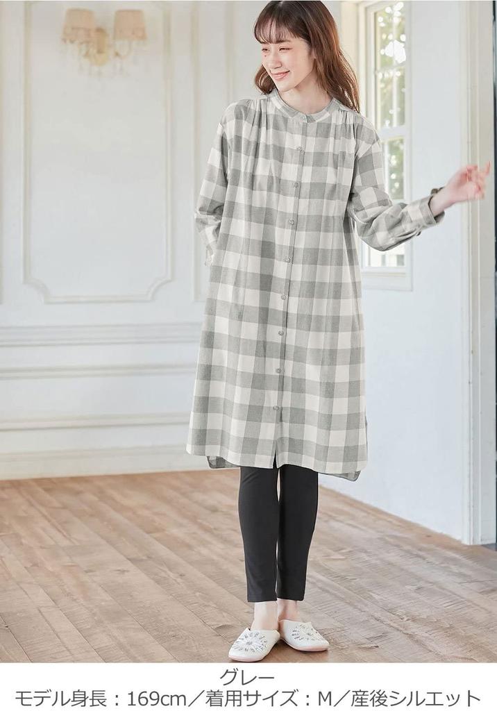 Пижама для беременных с открытым передом, хлопковая фланелевая рубашка, платье с длинным рукавом, леггинсы, брюки, комплект, подготовка, цвет M, серый [ANGELIEBE] 100% и дородовой/послеродовой