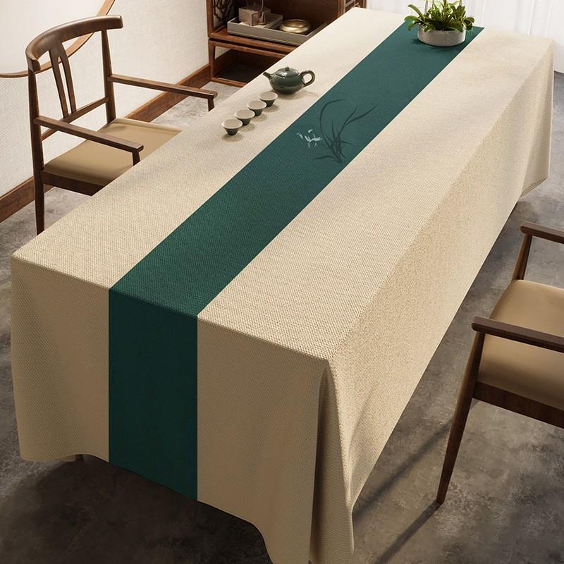 Modern Chinese Style Cotton Linen Tablecloth Tea Table Dining Decorative Rectangular Cover Pure Color