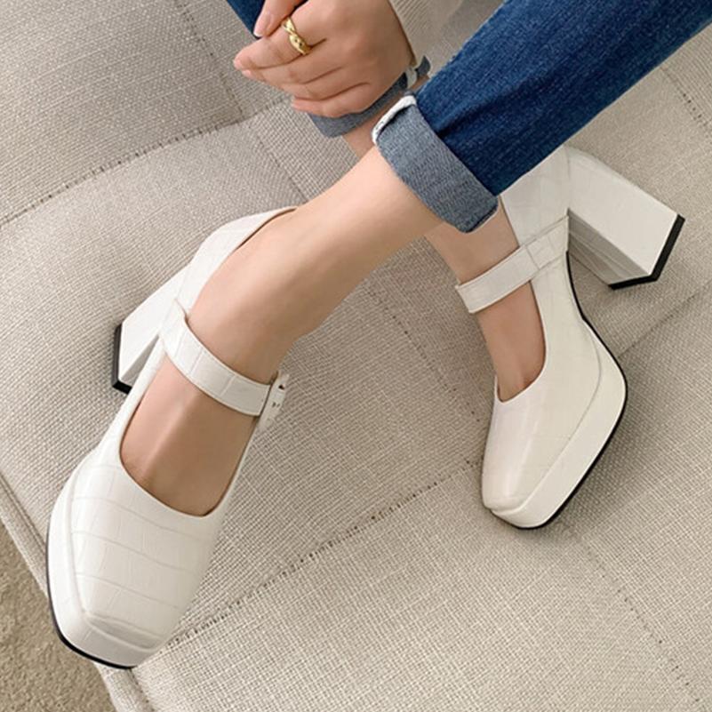 Женские туфли-лодочки из искусственной кожи, вечерние весенне-осенние туфли Мэри Джейн с квадратным носком и пряжкой на толстом высоком каблуке, сине-желтые брови