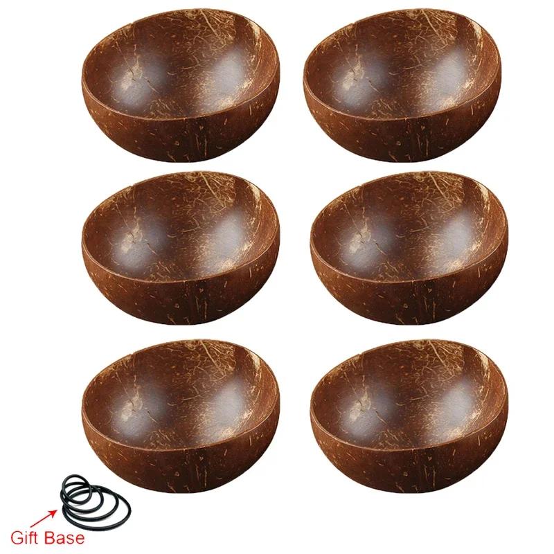 12-15 см набор натуральных кокосовых мисок, деревянная миска для салата, рамэн, набор ложек из кокосового дерева, кокосовый смузи, кухонная посуда, кокосовая миска