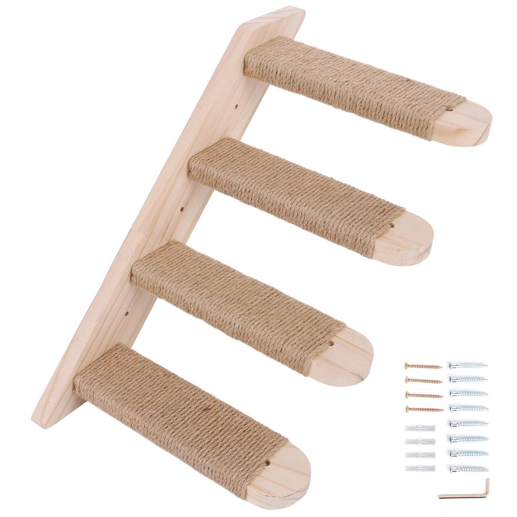 Wooden Cat Wall Steps Climbing Kitten Ladder With Sisal Rope Scratching Post Scratcher Tree Pet Furniture For Indoor Cats