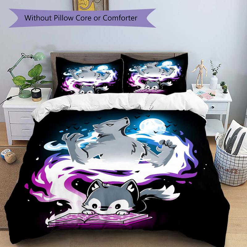 3pcs Magic Wolf Printed Bedding Set, Soft and Comfortable Quilt Cover for Bedroom, Guest Room (1 Duvet Cover + 2 Pillowcases, Pillow Core No