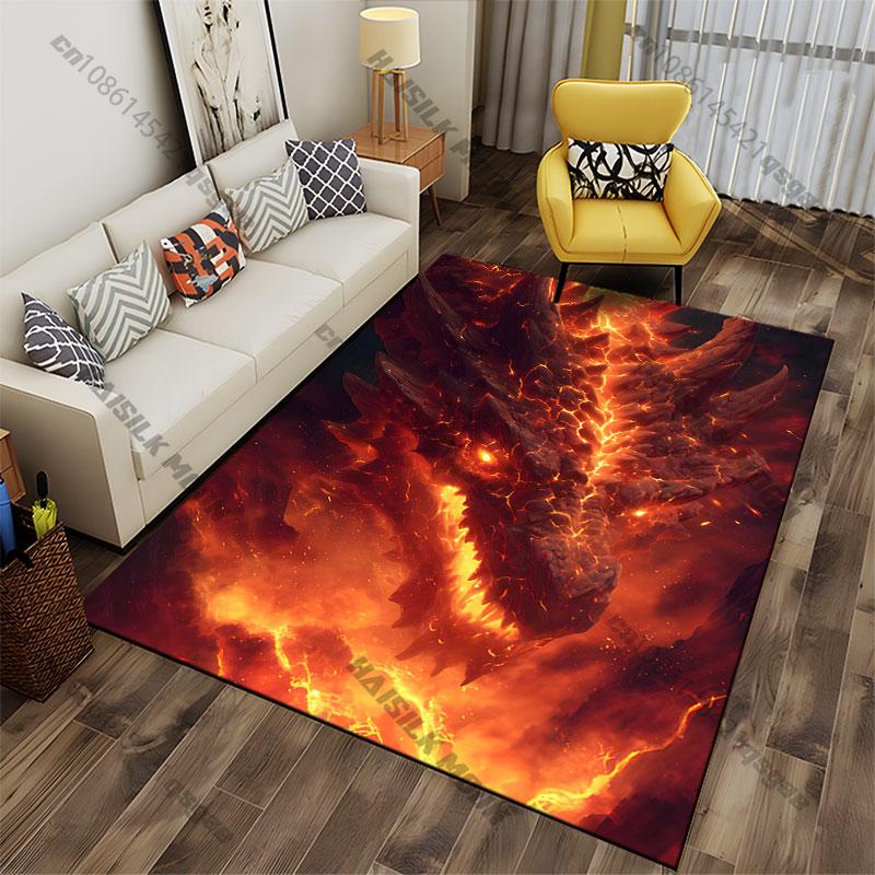 Fiery dragon volcanic destruction carpet Yoga living room room decor children's crawling mat doormat area rug games mat