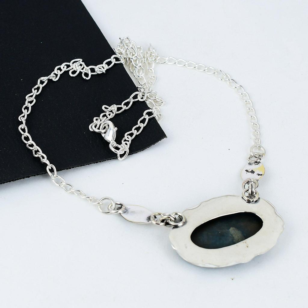 Натуральный голубой апатит драгоценный камень ручной работы из стерлингового серебра 925 пробы гальванопластика ожерелье, голубой апатит серебро для жены унисекс кулон помолвка подарки