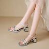 Fashion 2025 Sexy Intertwined Silver Decoration Women's Sandals Open Toe Low Heels Sandals Summer Ankle Buckle Strap Party Shoes