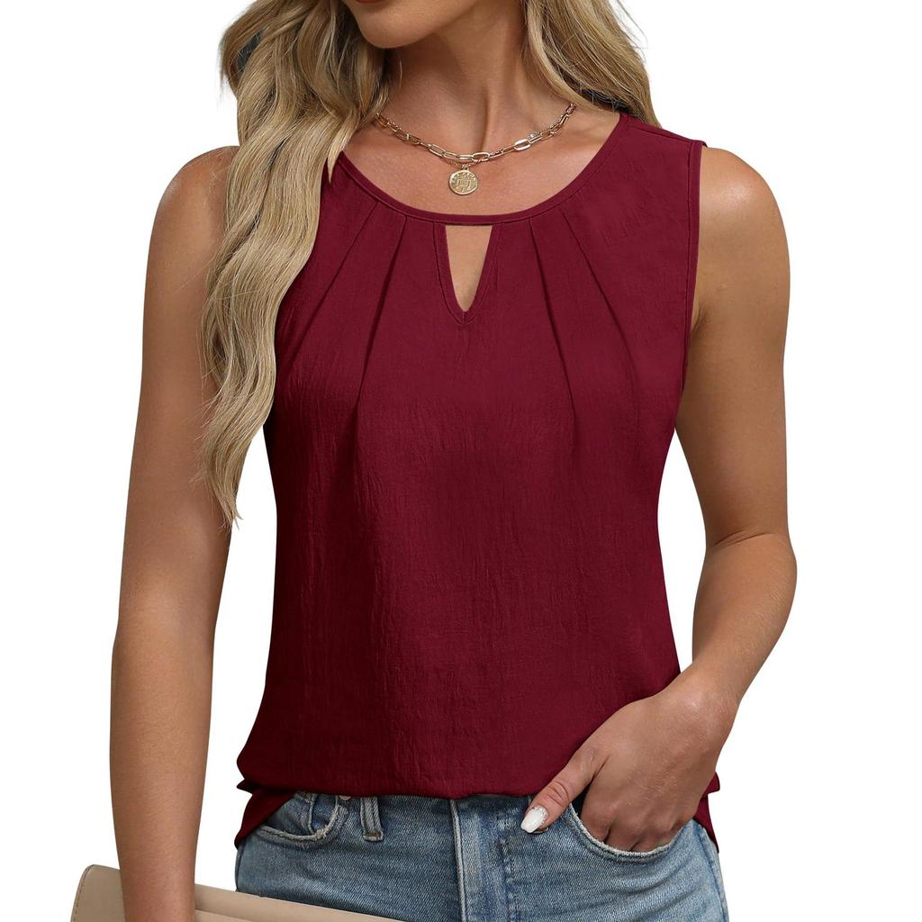 2025 Spring/Summer New Solid Color Round Neck Sleeveless Casual Short Sleeve Tank Top T-shirt