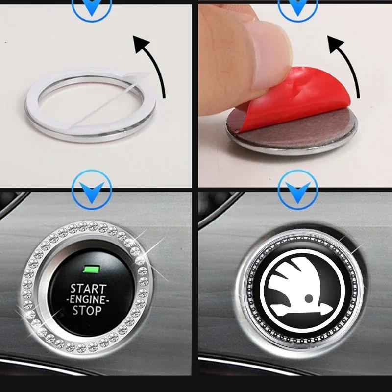 Luminous Car One-click Start Stop Button Cover Sticker for Skoda Badge Octavia A7 Tour RS Fabia Rapid Kodiaq Superb Kamiq Karoq HJ1