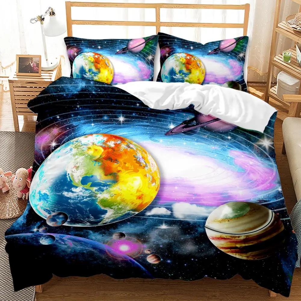 3D Galaxy Duvet Cover Set Single Double Twin/Queen 2pcs/3pcs/4pcs Bedding Sets Universe Outer Space Themed Bed Linen 2